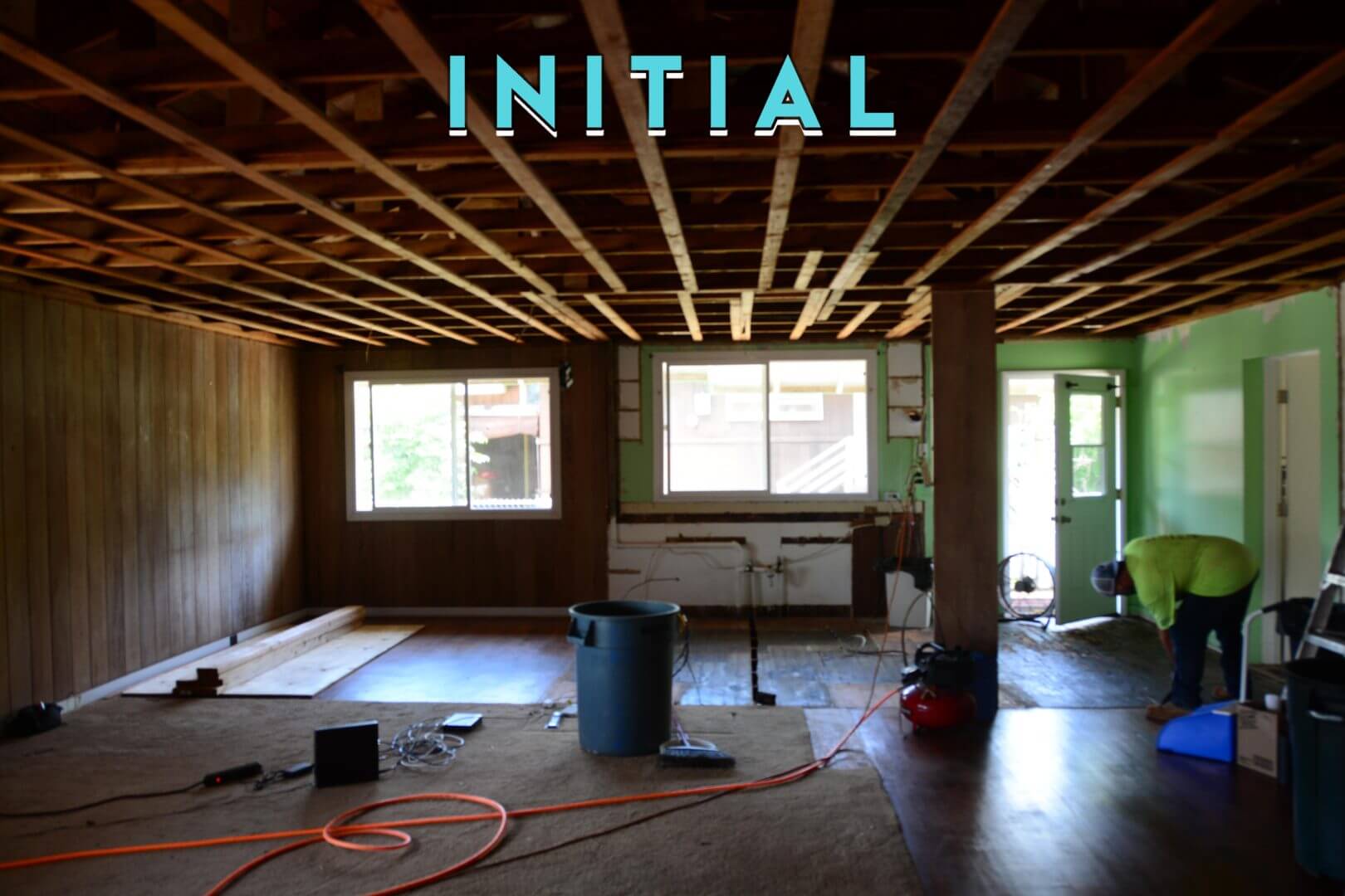 A room with the word initial written in blue above it.
