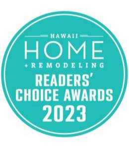 A round logo that says hawaii home remodeling readers ' choice awards 2 0 2 3.